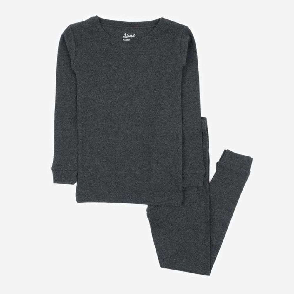 Leveret Kids Two Piece Cotton Pajamas Solid Dark Gray 10